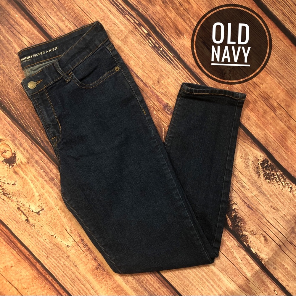 Old Navy Super Skinny Dark Wash Mid-Rise Skinny Jeans